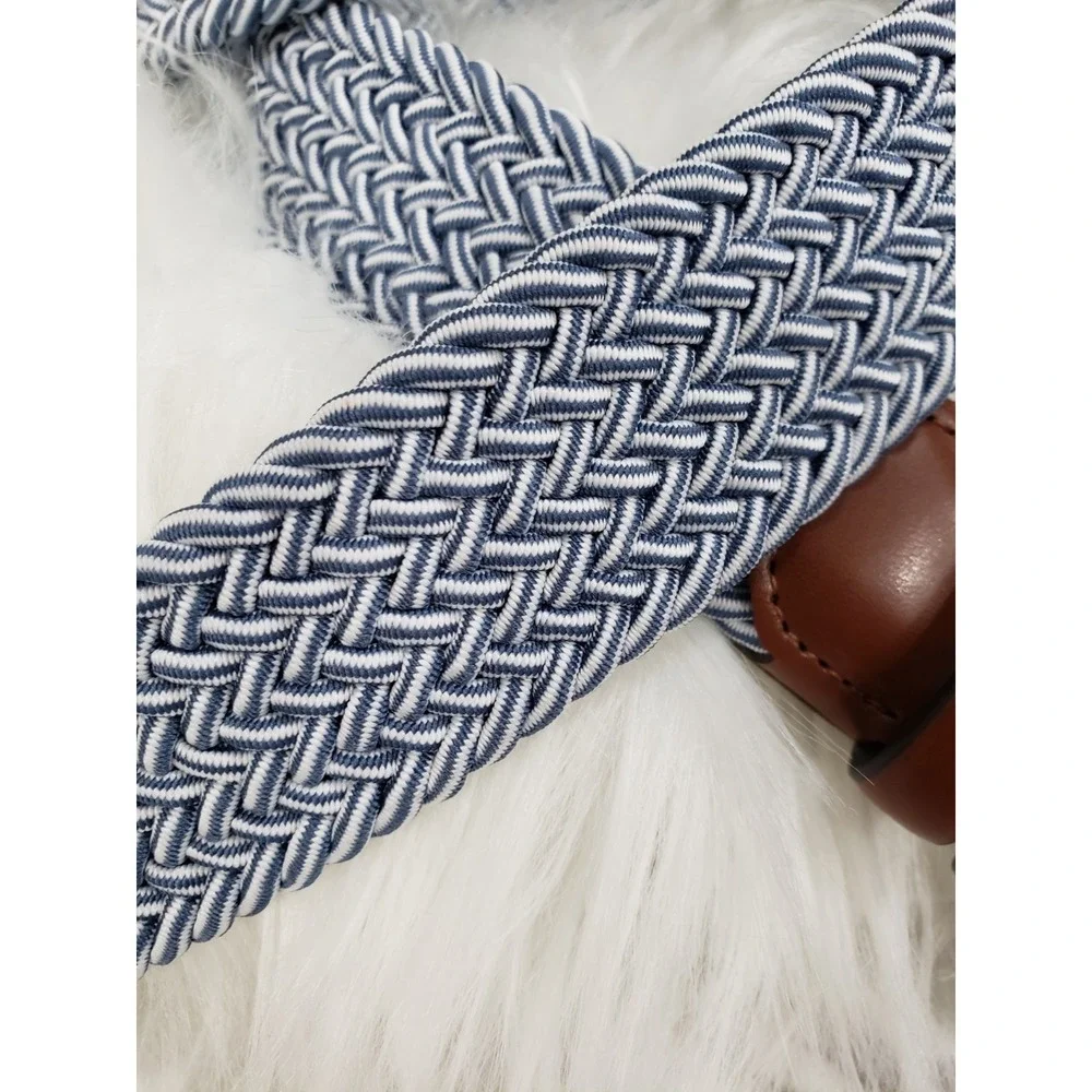 NEW‎ Perry Ellis Men Blue Stretch Woven Belt Golf Preppy Dress Up 34-36 White
